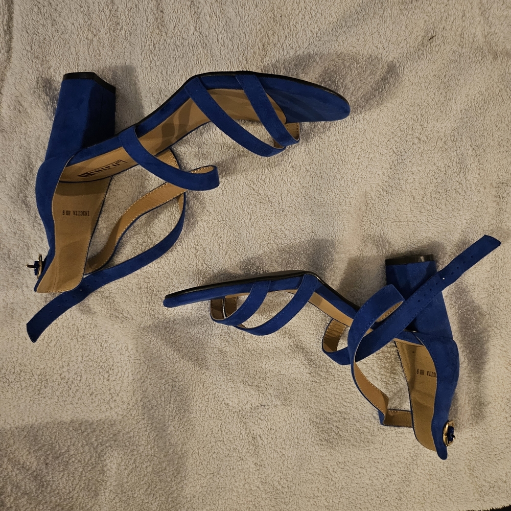 Dollcake Royal Blue Suede Strappy Block Heel Sandals